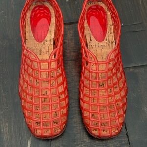 The row red jelly cage mesh flats
